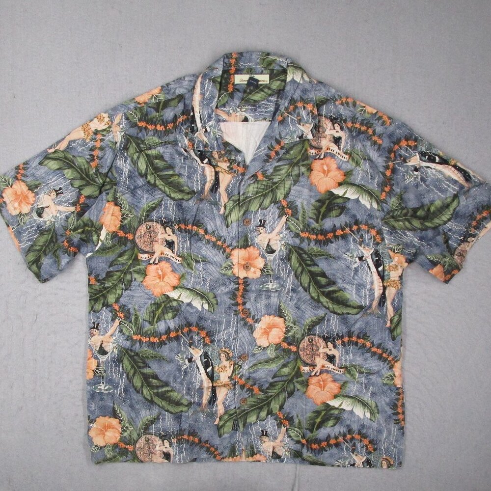 Vintage Tommy Bahama Shirt Mens XL Silk 2004 NYE Hawaiian Button Up Loop Collar